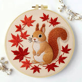 Autumn Squirrel Embroidery Kit โ Cute Woodland Maple Leaf Design Kits For Stitchers