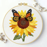 Sunflower & Butterfly Embroidery Starter Kit DIY – Beginner Floral Hand Embroidery Kit with Nature Design Kits For Stitchers