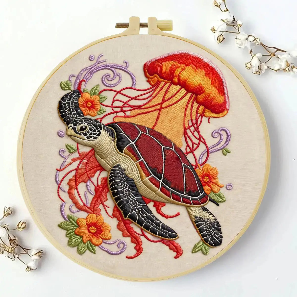 Sea Turtle & Jellyfish Embroidery Kit Kits For Stitchers