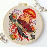 Sea Turtle & Jellyfish Embroidery Kit Kits For Stitchers
