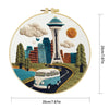 Seattle Skyline Embroidery Kit – Space Needle Cityscape DIY Hand Stitch Art with Hoop & Threads 🌲🧵🚐