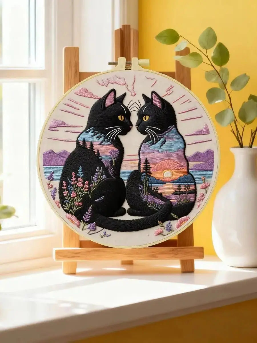 Midnight Soulmates Cat Embroidery Kit Kits For Stitchers