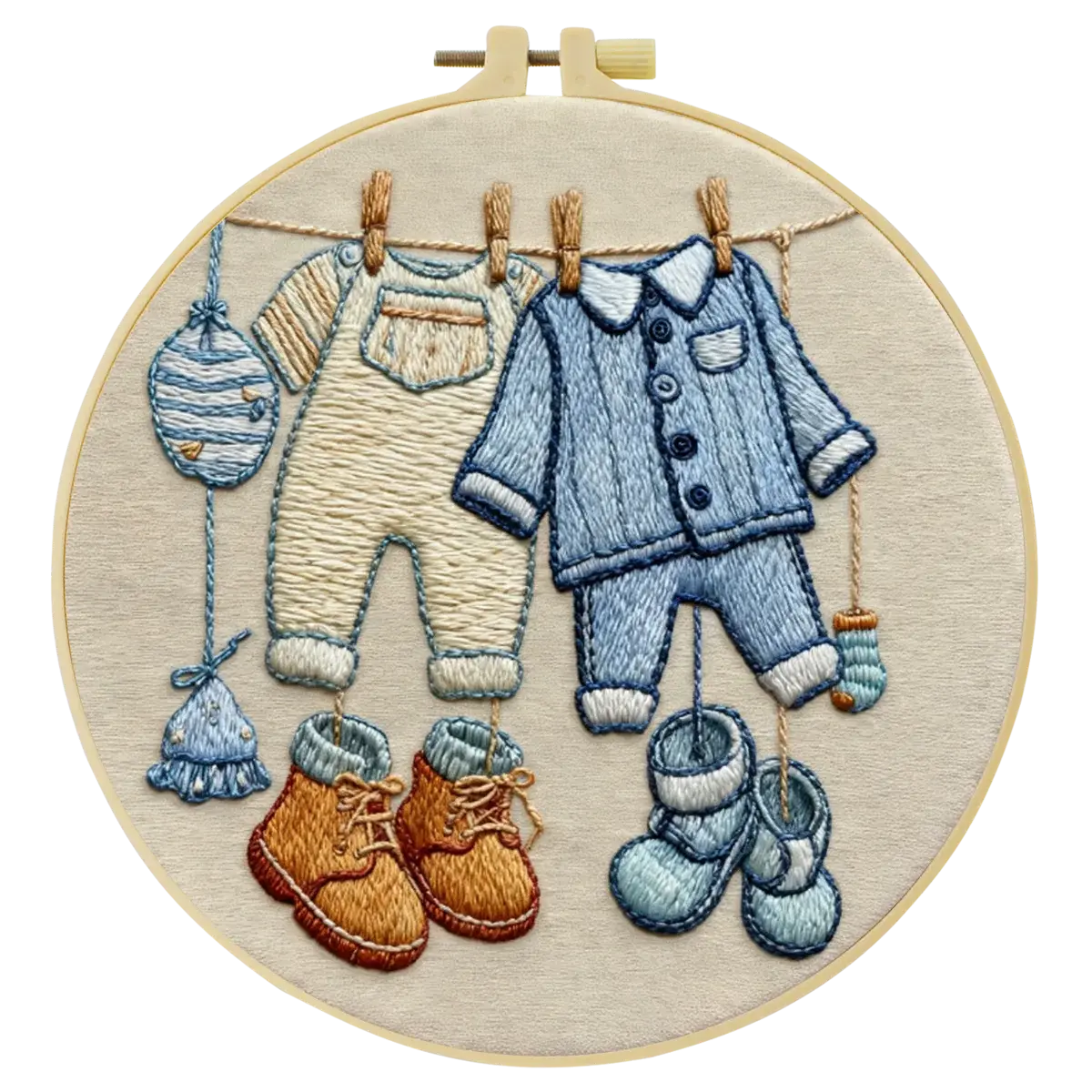 Handmade Baby Clothes Embroidery Hoop Wall Art – Sweet Nursery Laundry Line Decor Kits For Stitchers