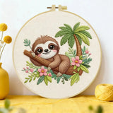 Cute Tropical Sloth Embroidery Kit 🦥🌿🌸 Kits For Stitchers
