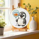 Handmade Baby Penguin Embroidery Hoop Wall Art – Cute Nursery Animal Balloon Decor