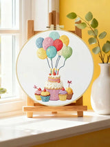 Handmade Birthday Cake Embroidery Hoop Wall Art – Colorful Balloon Party Decor