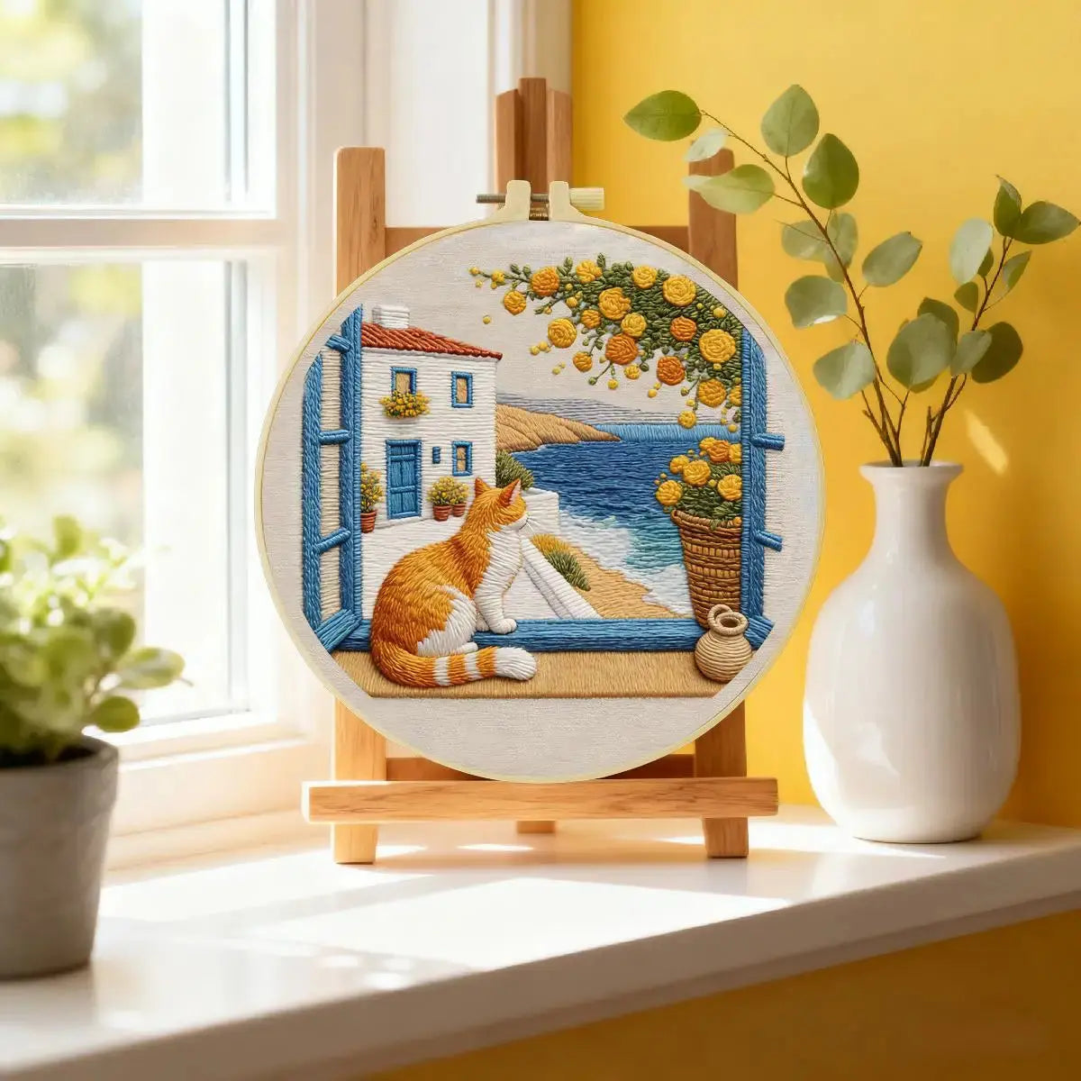 Seaside Window Cat Embroidery Kit Kits For Stitchers
