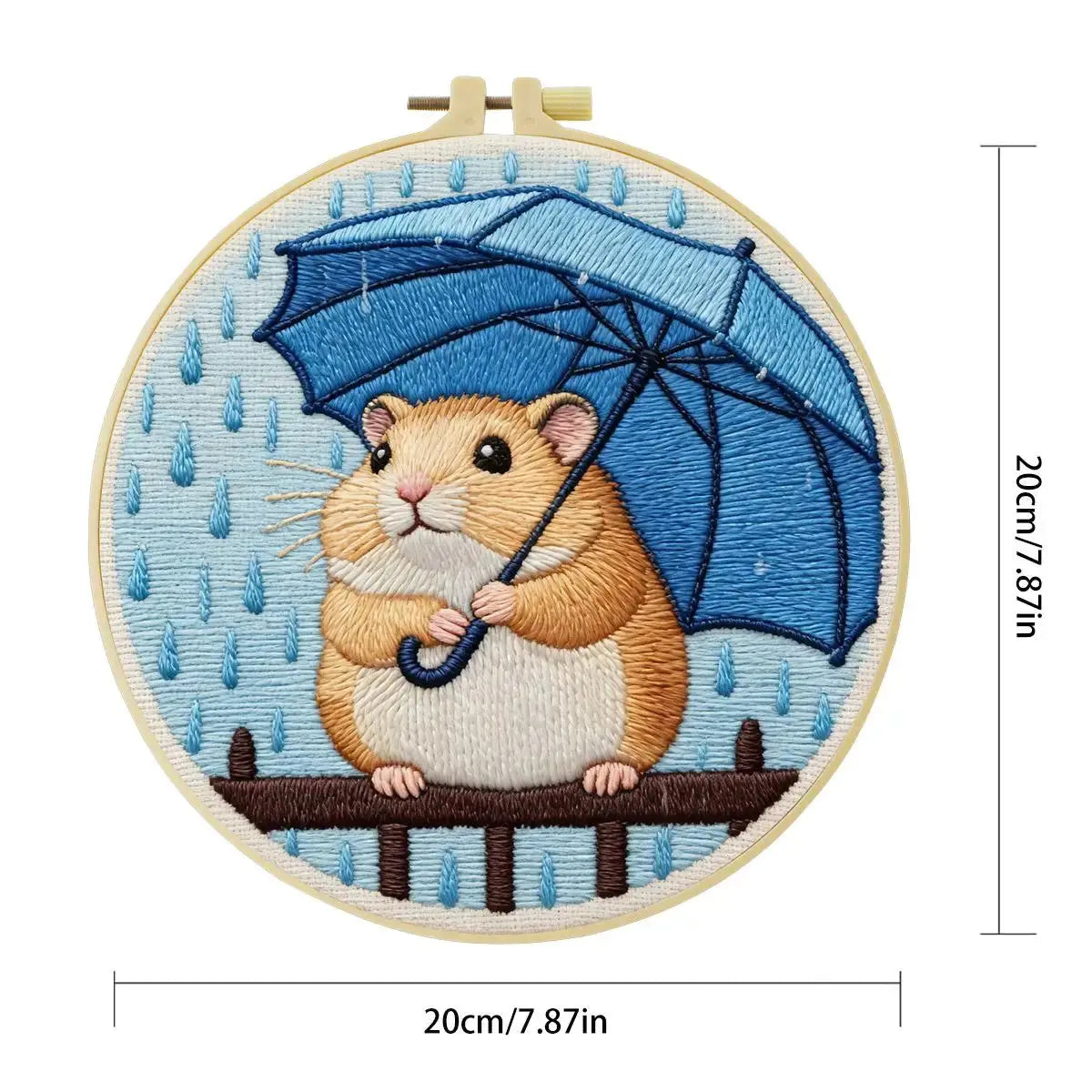 Rainy Day Hamster Embroidery Kit – Cute Umbrella Hamster DIY Hand Embroidery Set ☔🐹💙 Kits For Stitchers
