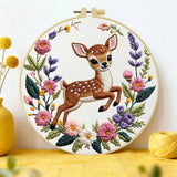Cute Deer Embroidery Kit for Beginners – DIY Floral Hand Embroidery Hoop Set