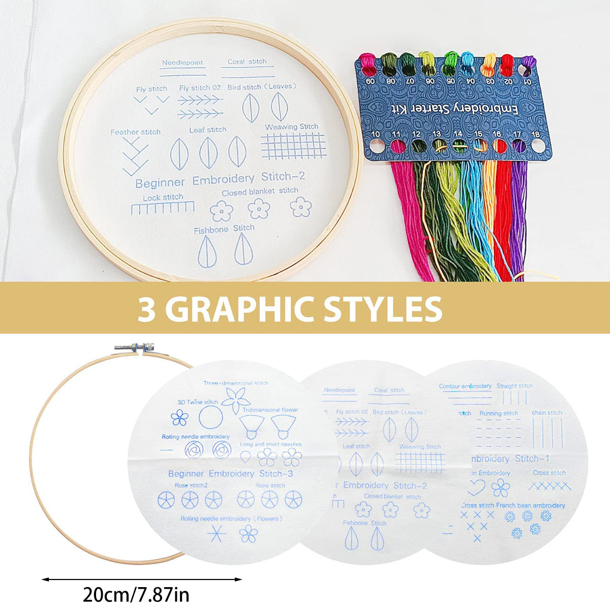 3-Piece Beginner Embroidery Technique Kit Kits For Stitchers
