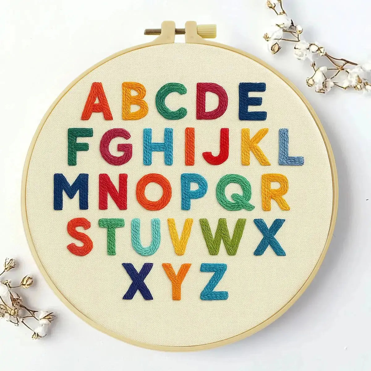 Alphabet Learning Embroidery Kit – Colorful ABC DIY Hand Embroidery Hoop Art Set Kits For Stitchers