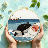 Cat vs. Shark Embroidery Kit Kits For Stitchers