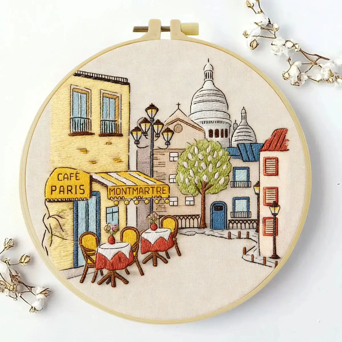 Montmartre Café Embroidery Kit – Paris Street DIY Hand Embroidery Hoop Art Set Kits For Stitchers