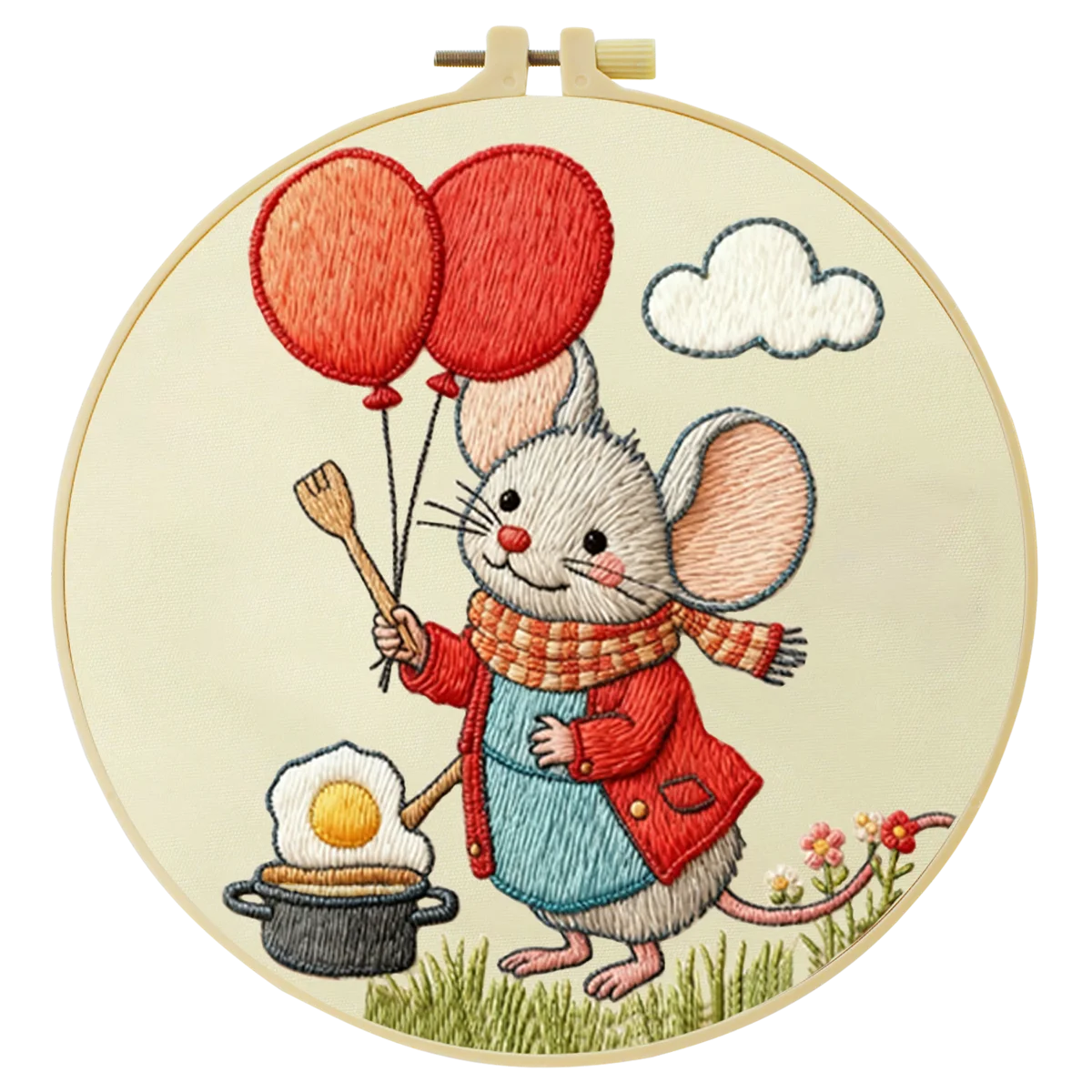 Cute Mouse with Balloons Embroidery Starter Kit DIY – Beginner Cartoon Animal Hand Embroidery Kit
