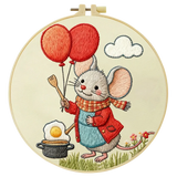 Cute Mouse with Balloons Embroidery Starter Kit DIY – Beginner Cartoon Animal Hand Embroidery Kit Kits For Stitchers