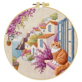 Mediterranean Cat Village Embroidery Kit – Scenic Coastal DIY Hand Embroidery Hoop Art Set