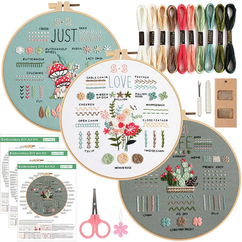3/4pcs Beginner Embroidery Starter Kit Kits For Stitchers