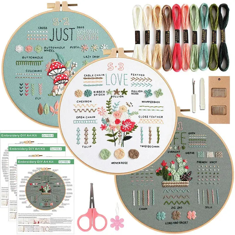 3-Piece Beginner Embroidery Stitch Practice Kit Kits For Stitchers