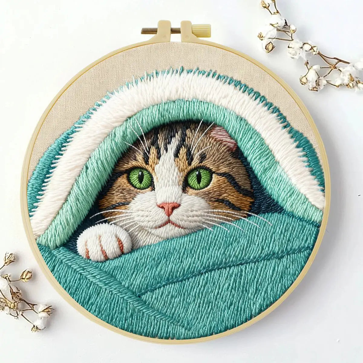 Cozy Blanket Kitten Embroidery Kit 🐱🩵🧵 Kits For Stitchers
