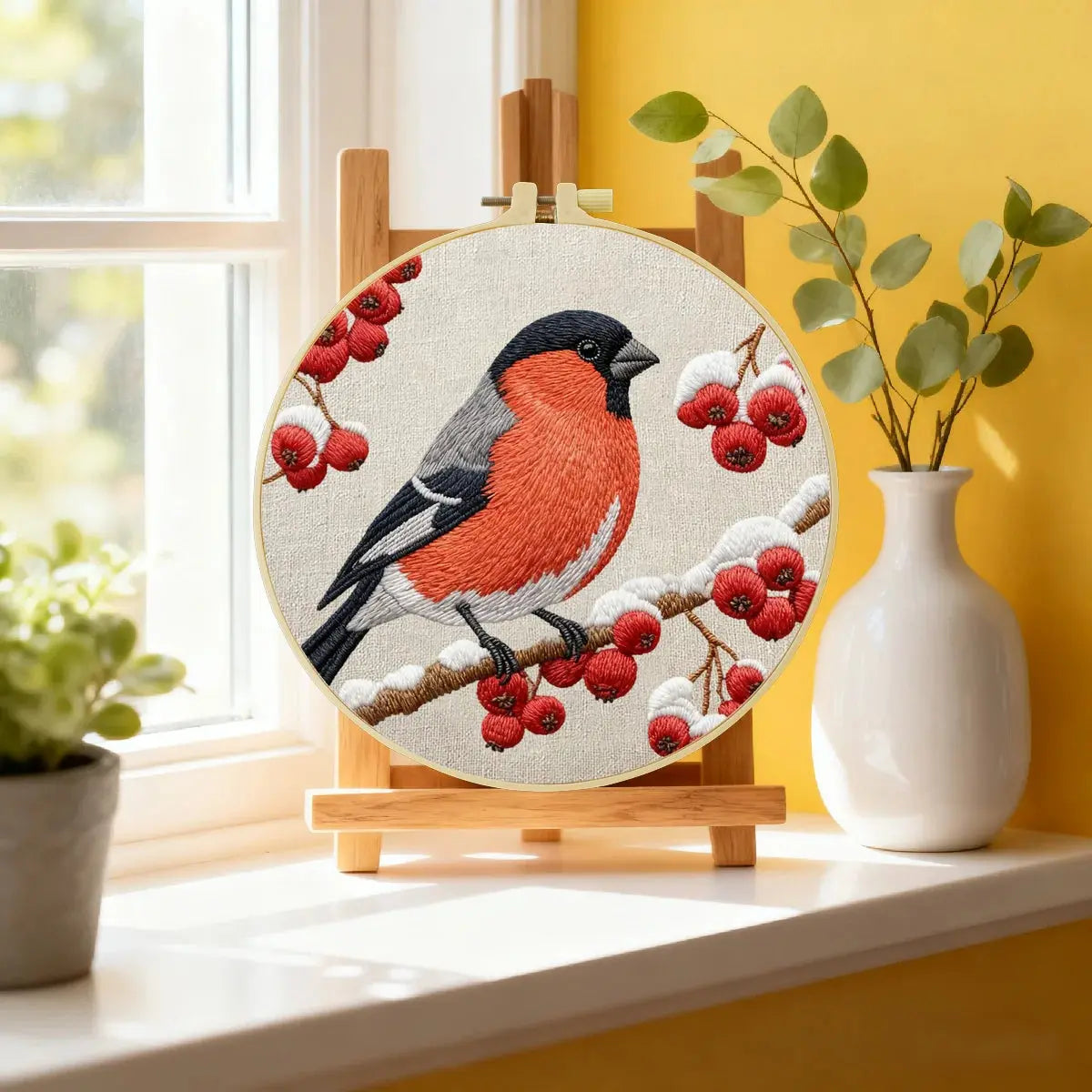Bird Embroidery Starter Kit – DIY Bullfinch Sewing Art Set for Kits For Stitchers