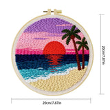 Tropical Sunset Beach Punch Needle Wall Art – Handmade Embroidery Hoop Decor for Nursery & Cozy Roo