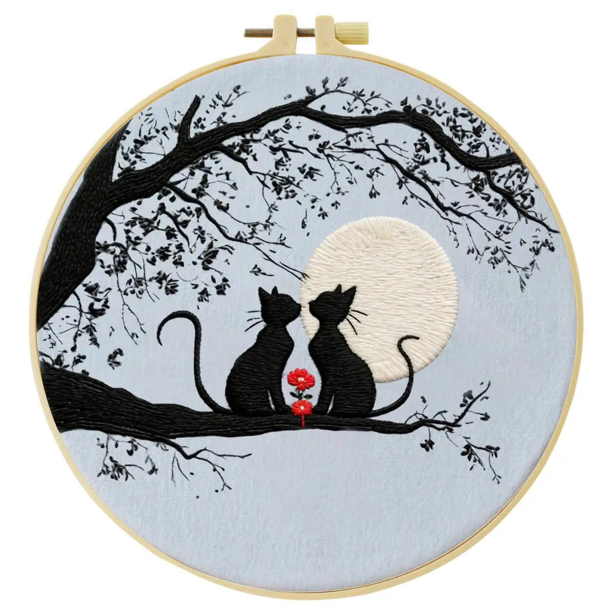 Moonlit Cat Couple Embroidery Kit – DIY Romantic Hoop Art for Beginners & Cat Lovers
