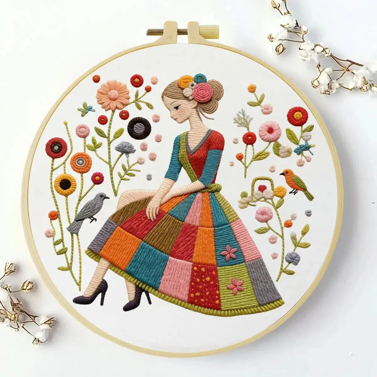 Patchwork Dress Girl Embroidery Kit Kits For Stitchers