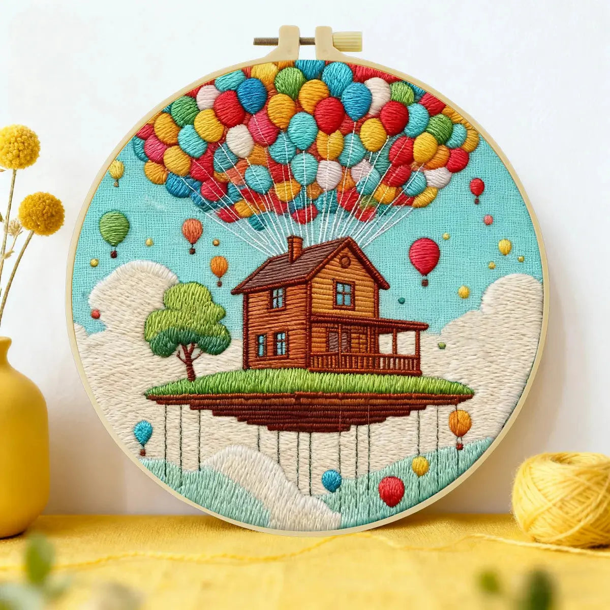 Floating House Balloon Embroidery Starter Kit – DIY Fantasy Landscape Sewing Art Set for Beginners Kits For Stitchers