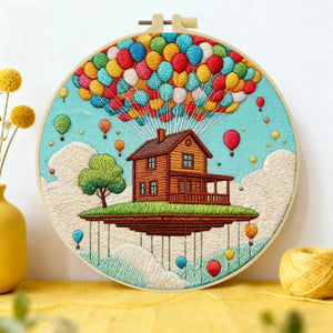 Floating House Balloon Embroidery Starter Kit – DIY Fantasy Landscape Sewing Art Set for Beginners Kits For Stitchers