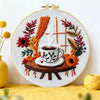 Handmade Cozy Coffee Embroidery Hoop Wall Art – Autumn Floral Rustic Kitchen Decor