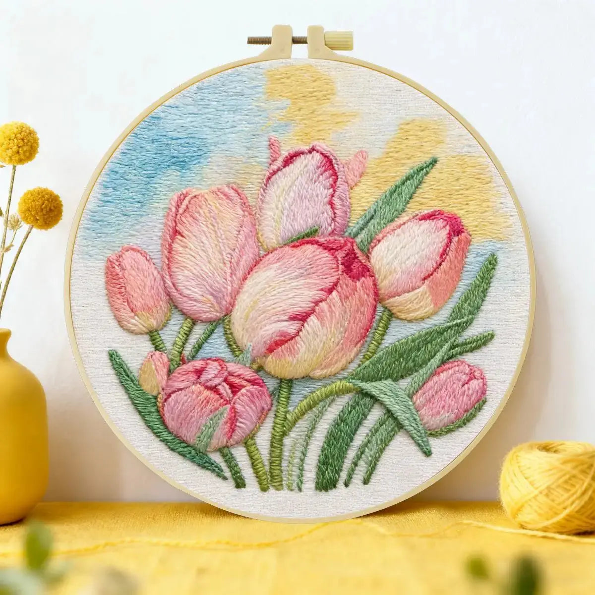Pink Tulip Flower Embroidery Kit – DIY Floral Hoop Art for Beginners & Garden Lovers Kits For Stitchers