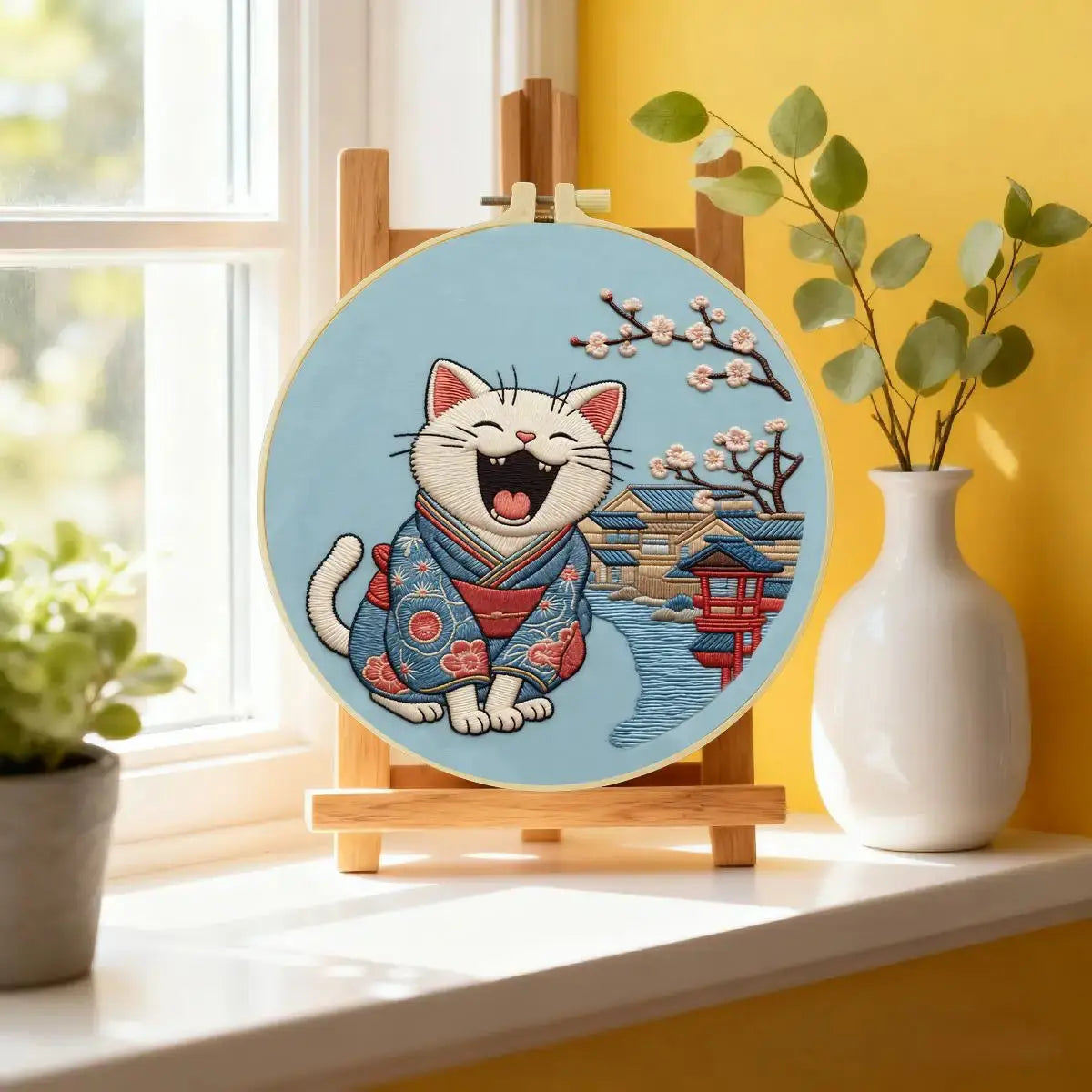 Smiling Kimono Cat Embroidery Kit Kits For Stitchers