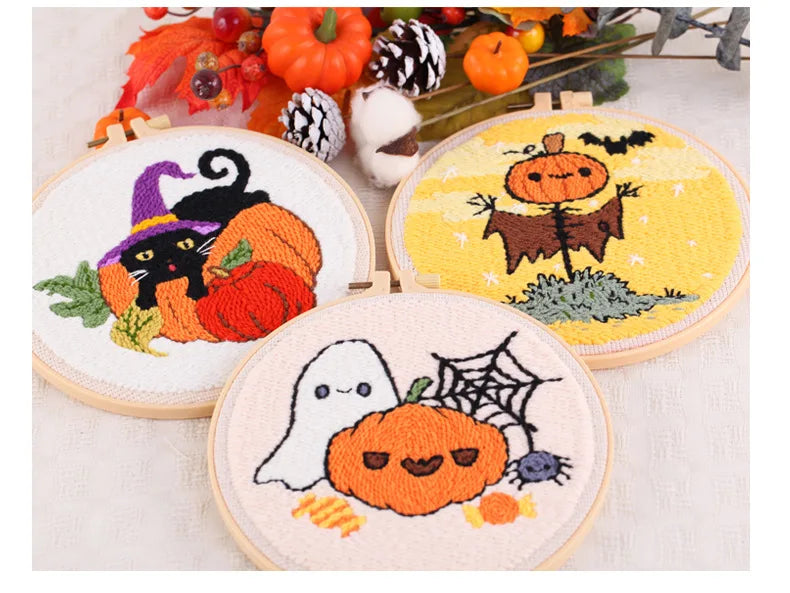 Cute Halloween Pumpkins & Ghosts Embroidery Kit – Set of 3