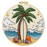 Surfboard Beach Punch Needle Wall Art – Handmade Embroidery Hoop Decor for Nursery & Cozy Rooms