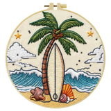 Surfboard Beach Punch Needle Wall Art – Handmade Embroidery Hoop Decor for Nursery & Cozy Rooms Kits For Stitchers
