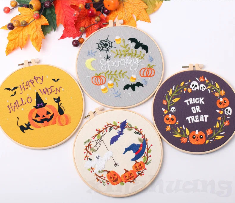 Cute Halloween Embroidery Kit Collection – 6 Designs