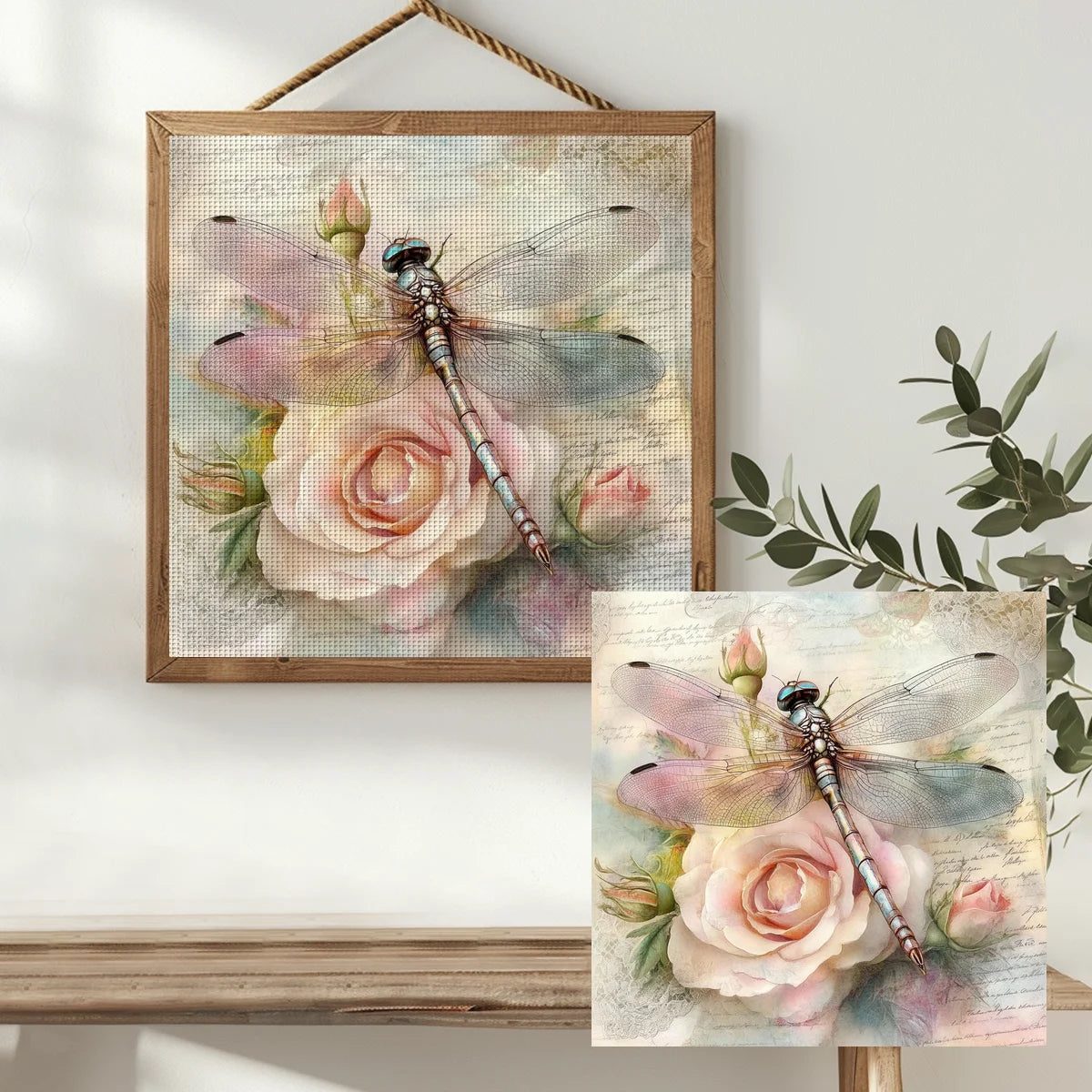 Vintage Dragonfly & Blush Rose Cross Stitch Kit
