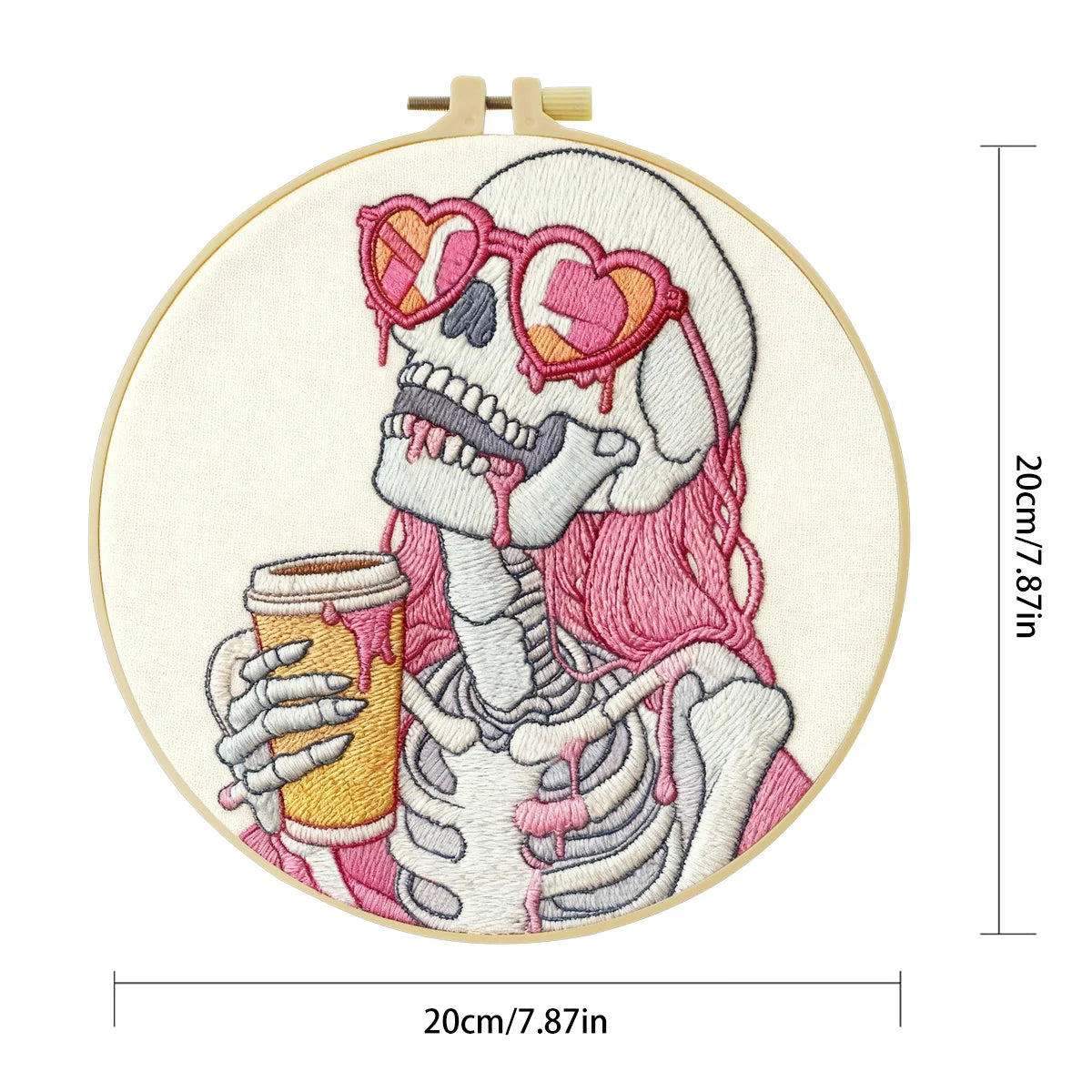 Pink Skeleton Coffee Lover Embroidery Kit