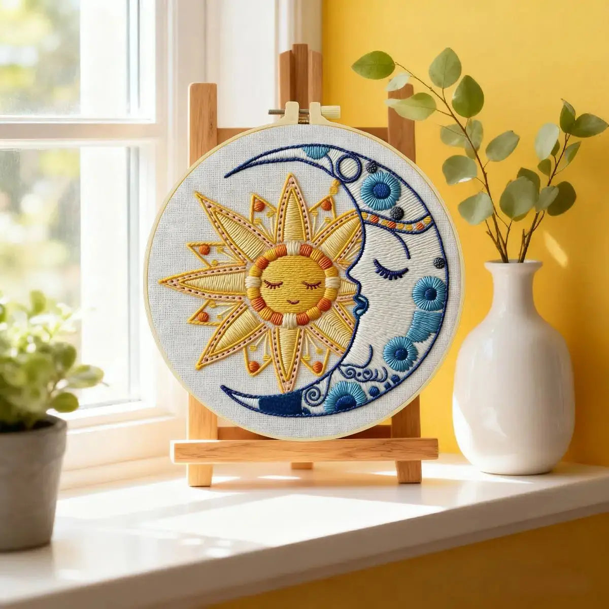 Sun & Moon Embroidery Kit – Celestial Harmony DIY Hand Embroidery Hoop Art Set Kits For Stitchers