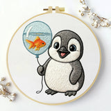 Handmade Baby Penguin Embroidery Hoop Wall Art – Cute Nursery Animal Balloon Decor