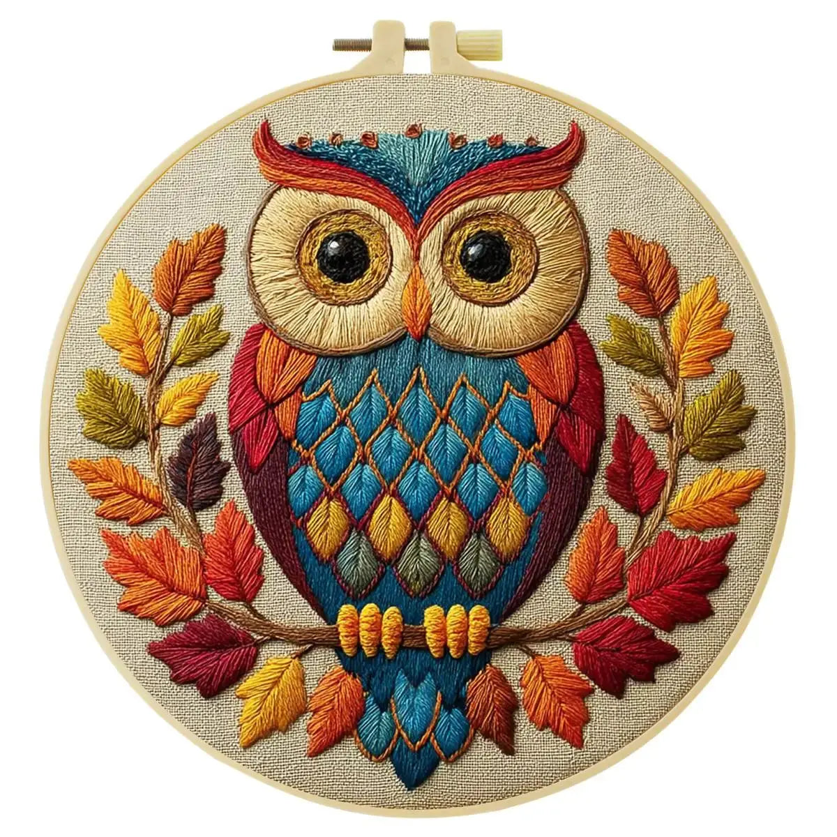 Colorful Autumn Owl Embroidery Kit – Woodland DIY Hand Embroidery Hoop Art Set Kits For Stitchers