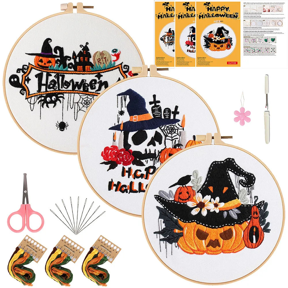 Cute Halloween Embroidery Kit – Set of 3