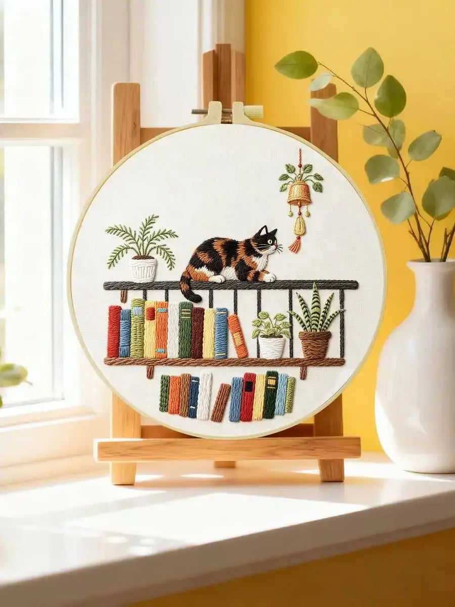 Book Nook Cat Embroidery Kit Kits For Stitchers