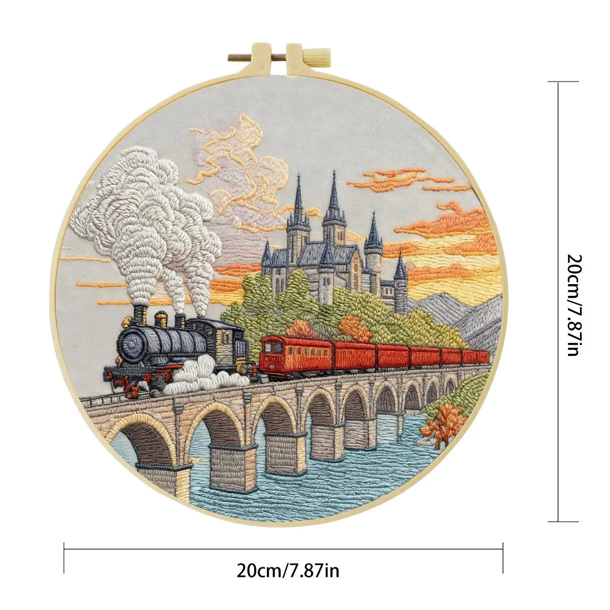 Vintage Steam Train Embroidery Starter Kit – DIY Scenic Landscape Sewing Art Set for Beginners Kits For Stitchers