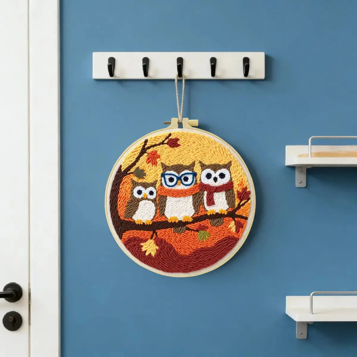 Cute Owl Family Punch Needle Wall Art – Handmade Embroidery Hoop Decor for Nursery & Cozy Rooms Kits For Stitchers