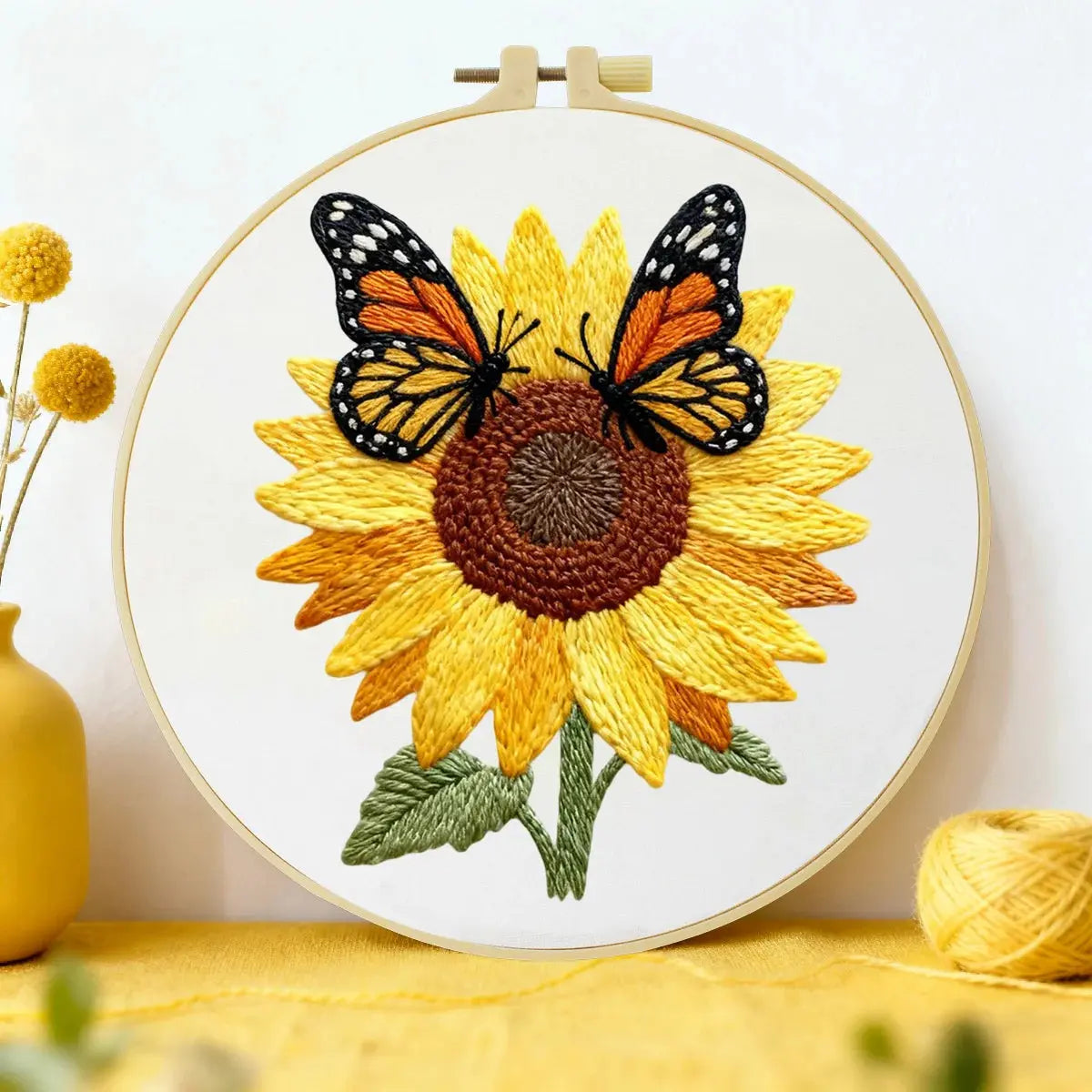 Sunflower & Butterfly Embroidery Starter Kit DIY – Beginner Floral Hand Embroidery Kit with Nature Design Kits For Stitchers