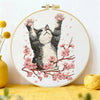 Stretching Cat Embroidery Kit – Cherry Blossom Kitty DIY Hand Embroidery Hoop Art Set Kits For Stitchers