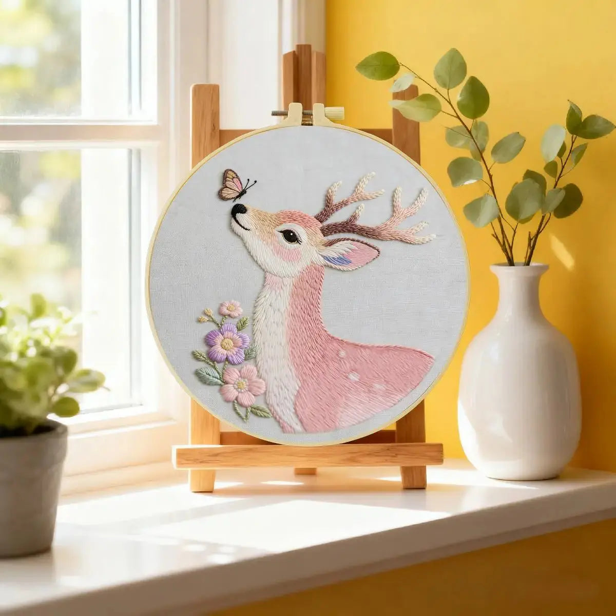 Pink Deer & Butterfly Embroidery Kit Kits For Stitchers