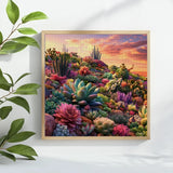 Vibrant Desert Succulent Garden Cross Stitch Kit 🌵🌸🌅✨