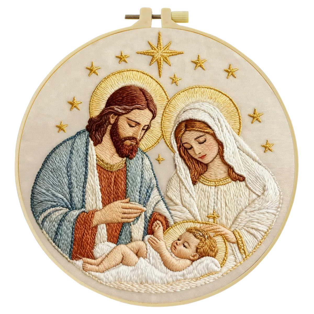 Holy Family Nativity Embroidery Kit – Jesus Mary Joseph Religious DIY Hand Embroidery Hoop Art, Christian Christmas Wall Decor Craft